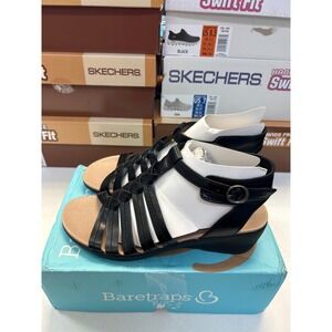 Baretraps Havannah Sandals Women 9 Black Braided Strappy Memory Foam Wedge 0886